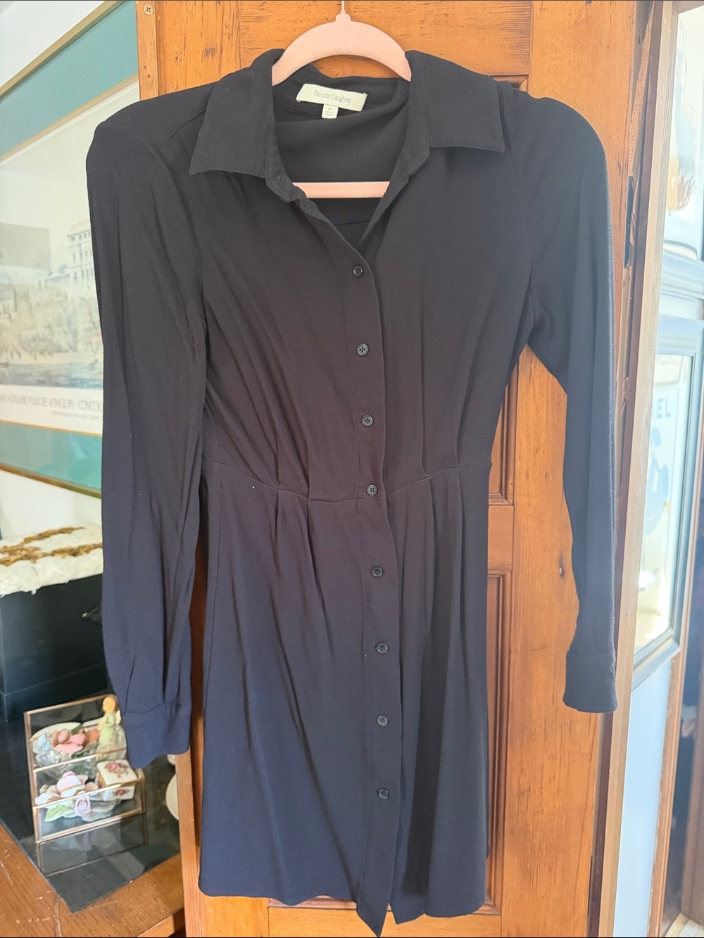 Favorite Daughter Black Long-Sleeve Button Shirt Dress